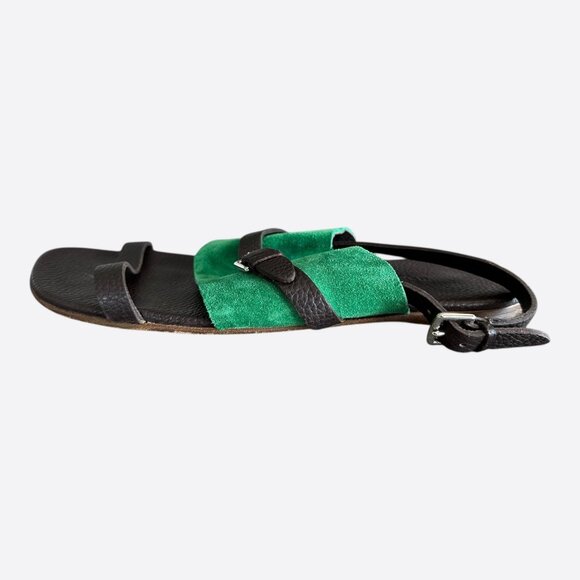 Hermes Brown & Green Suede Sandals - Picture 3 of 6